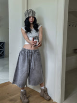 Dyeing Washed Banding Bermuda Denim Pants