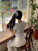 #Back Slit Square Short Sleeve Knit + Scrunchie Set (5color)