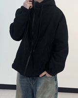 [Lined Fur] Weave Corduroy Hood Jacket