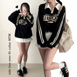 Jewit Two-Line Oversized Fit Color Collar Sweatshirt