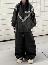 wet coating piping wide pants