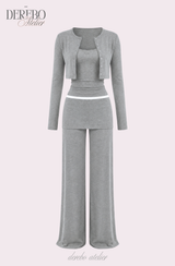 アンナ レース カーディガン トレーニング スリーピース セット (Sleeveless cardigan, pants)