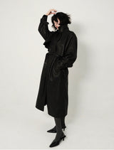 Leather Padded Trentch Coat - Solid Black