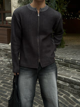 Fog lip zip-up knitwear