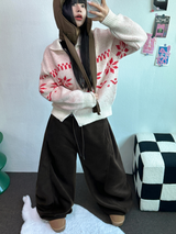 フリース🩷サイドピンタックロングワイドオーバーパンツ 💙🤎🩷🩶🖤5COLOR