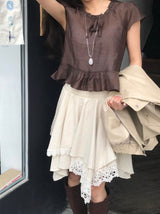 t-table cutting punching & lace midi sk