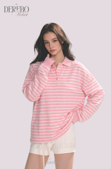 ピンクストライプルーズカラーTシャツ