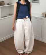 Flying Wing Back Embroidery Point Balloon Fit Summer Cotton Pants 1 Color