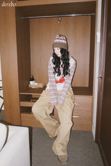Checkered layered wide banding pants