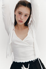 Ribbon Punching Cardigan Ivory