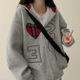 Pair Check Heart Hooded Zip-Up
