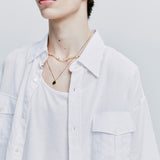 [bandana necklace set] ウォッシュチェックリネン2ポケットハーフシャツ　ホワイト
