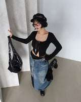 denim coloring belt SET maxi long skirt