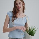 パフUネックTシャツ (ブルー)