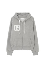 09 ナンバリングフーデッドジップアップ,グレー