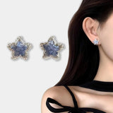 Sparkling Blue Star Stud Earrings