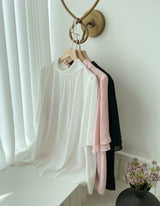 Netel Half-Neck Shirring Short Sleeve Blouse