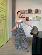 Stripe wrap strap sleeveless tube top