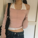 Wrapton Fleece-Lined Slit Slim V-neck Knit T-shirt