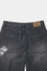 エイジスプラッターカーペンターデニムショーツ(Washed Black)