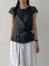 [Belt Set] Noir Drape Short Sleeve Blouse