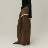 CARGO LAYERED SKIRT PANTS / BROWN