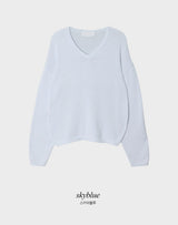 Again Basic Cotton Loose Fit V-neck Knit (5color)