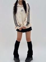 (UNISEX) THREE-STRIPE OVERSIZED CUTE BOXY HOODIE - 2 COLOR