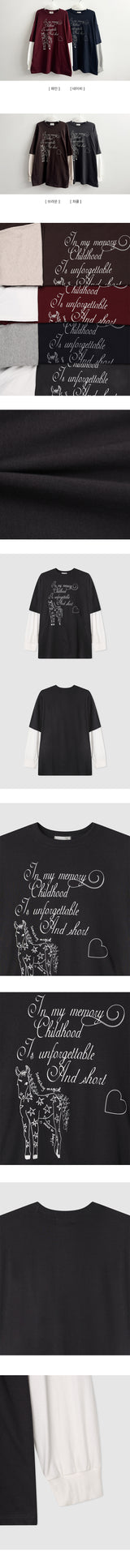 シエルホースドローウィングレタリングレイヤードロングスリーブT