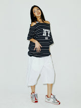 STRIPE OFF SHOULDER SS NAVY
