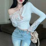 Lace fitted long-sleeved top (2colors)
