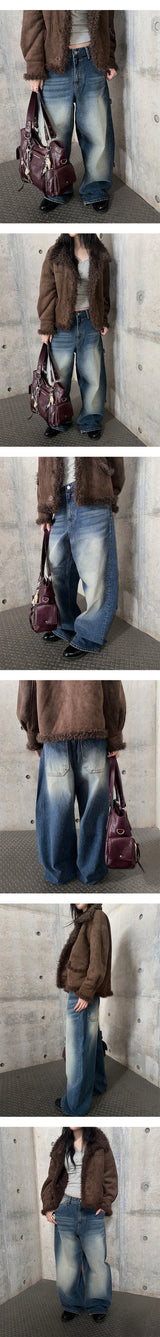 [Unisex] Curved wide denim pants(2color)