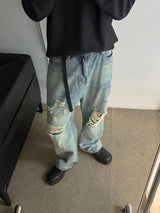 [A-P0127] スカットダメージデニムパンツ