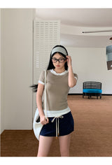 Navy drawstring terry mini skirt