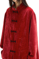 velvet chenille embroidered Mandarin collar shirt