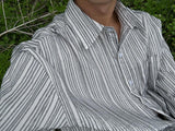 ASCLO Sleeve Shirring Point Stripe Shirt (3color)