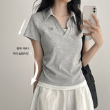 [Shirring T-shirt🤍] Open collar polo layered short-sleeve (5 colors)