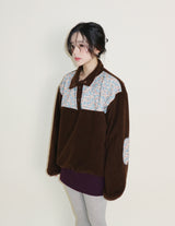 Femme Flower Pattern Quilted Fleece Long Sleeve T-Shirt (Button Detail)