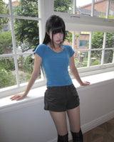 Woven Eyelet Halter Short-Sleeve T-Shirt