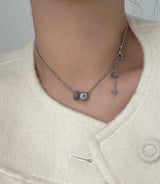yio Gray gemstone heart Rondell star Surgical two way y Beads Bold Choker Short Layered Necklace