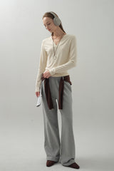 Deep V-neck Panel Top_Cream
