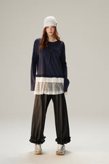 Sweet & Cool Lace Accent Ribbon Point Long T-Shirt
