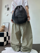 SIDE LIGHTENING 🩶💛🖤 NYLON OVER WIDE OVER LONG PANTS 💛3COLOR