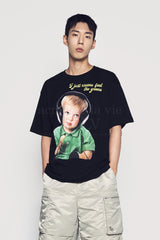 24FW ヘッドセットボーイレタリングベビーフェイス半袖Tシャツ ブラック