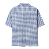 アートワークチェッククロップシャツ (Blue)