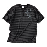 Untitled Starrynight Stripe Henley Neck Short Sleeve Black Charcoal