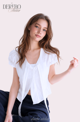 Pure strap short-sleeved blouse