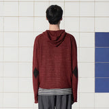 ARGYLE ELBOW KNIT ZIP-UP HOODIE / BURGUNDY
