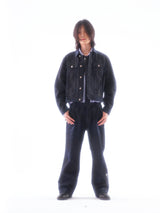 COATED KNIFE-SCRAPED HAND-WIPED DISTRESSED DENIM JACKET
