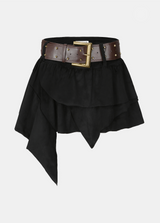 Metal Belt Layered Uneven Skirt